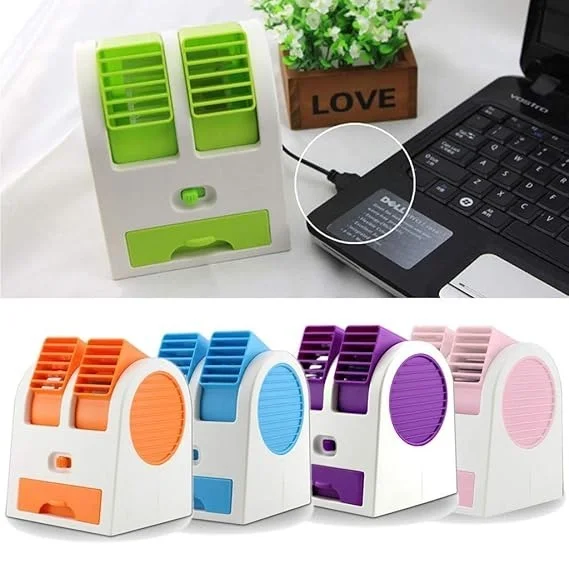 Portable Small Plastic Air Conditioner Water Cooler Mini Fan and Dual Bladeless for Use in Car/Home/Office (Multicolour)