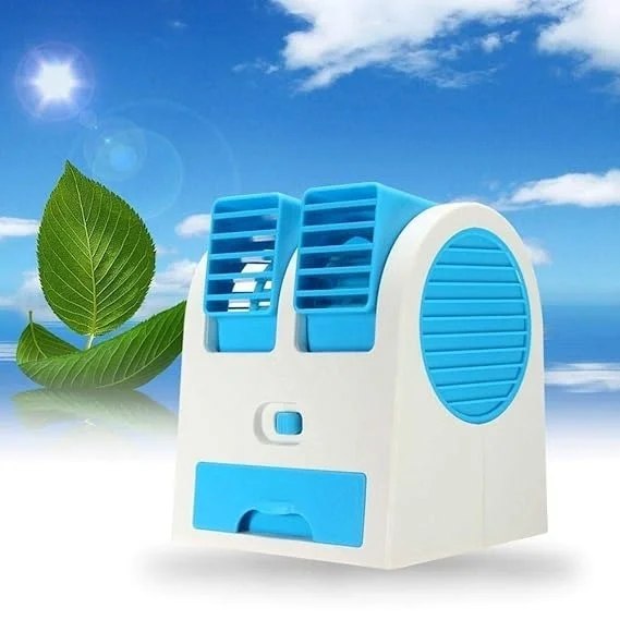 Portable Small Plastic Air Conditioner Water Cooler Mini Fan and Dual Bladeless for Use in Car/Home/Office (Multicolour)