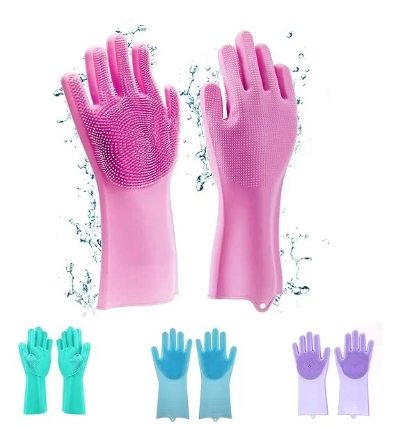 Magic Silicone Dish Washing Hand Gloves for Cleaning, Kitchen, Car, Bathroom and Pet Grooming - Pack of 1 Pair