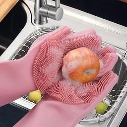 Magic Silicone Dish Washing Hand Gloves for Cleaning, Kitchen, Car, Bathroom and Pet Grooming - Pack of 1 Pair