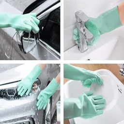 Magic Silicone Dish Washing Hand Gloves for Cleaning, Kitchen, Car, Bathroom and Pet Grooming - Pack of 1 Pair