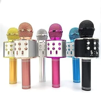 Wireless mic with Speakers, WS-858 Wireless Bluetooth Handheld Microphone Stand Karaoke Mike with Speaker Audio Recording for Cellphone