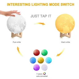 3D Moon Light Lamp 7 Multi Colors Changing Touch Sensor for Adult and Kids with Wooden Stand