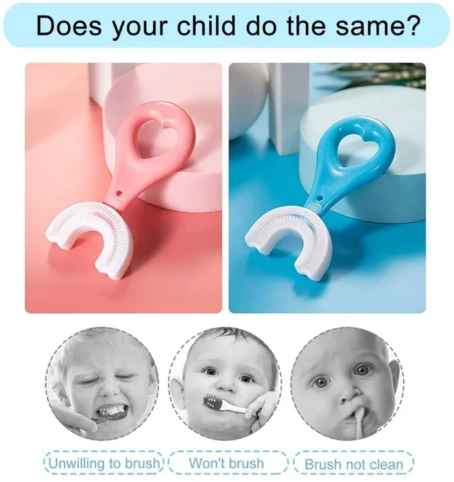 Kids Manual U Shape Toothbrushes Soft Silicone Children