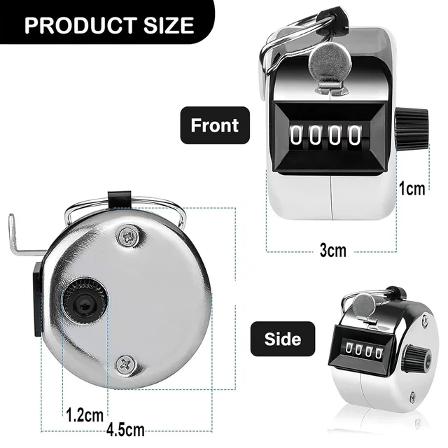 Tally Counter 4 Digit Metal Hand Counter | Stainless Steel Clicker Counter