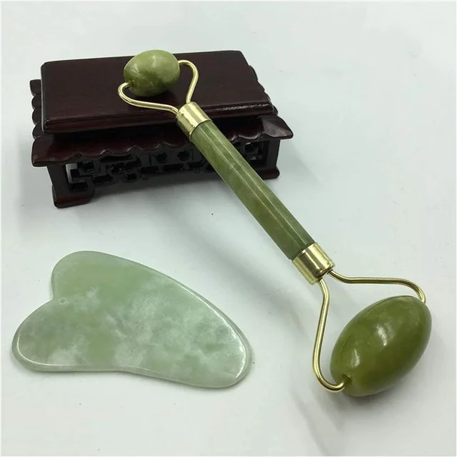 Facial Massager Jade Roller & Gua Sha Tool Natural Himalayan Stone for Face Neck Healing Skin Wrinkles & Serum Application