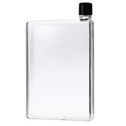 Flat Water Bottle, 450ml A5 Plastic Memo Paper Water Bottle Reusable Slim BPA Free Bottle for School Activity Outdoor Gym Cycling Hiking (Multicolor)