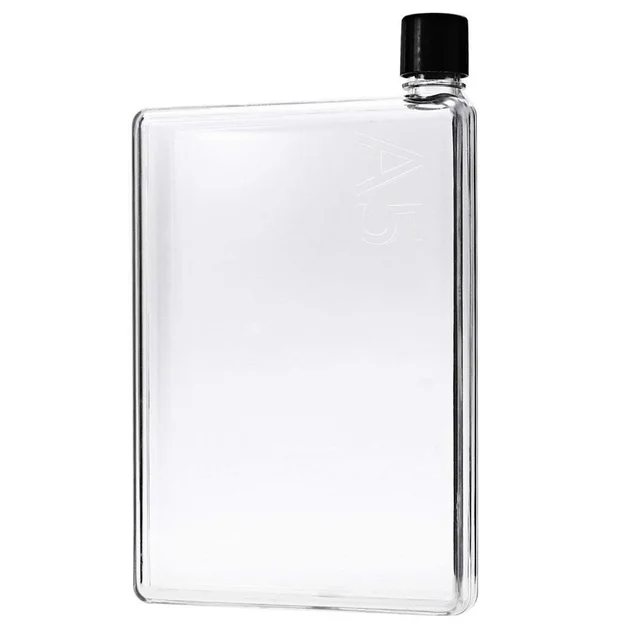 Flat Water Bottle, 450ml A5 Plastic Memo Paper Water Bottle Reusable Slim BPA Free Bottle for School Activity Outdoor Gym Cycling Hiking (Multicolor)
