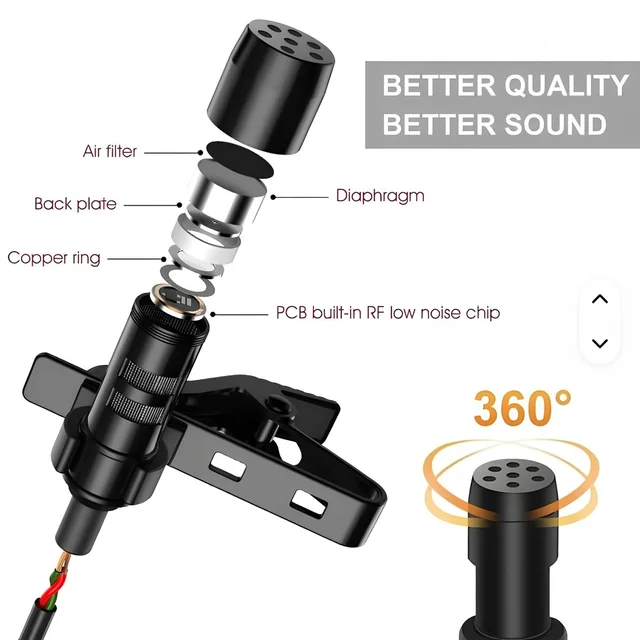 3.5mm Lapel Microphone for Video Recording | Collar Mic for All | Wired Mini Mic for YouTube, Reels, Interviews | Small Mike for Android, DSLR, iOS Black (Pack of 1)