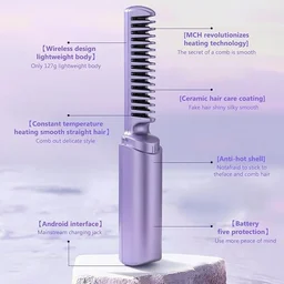 Rechargeable Hair Straightener Brush | Cordless Styling Comb for Women