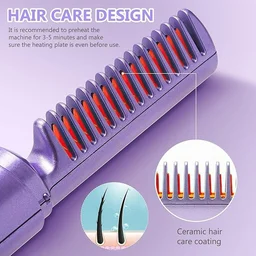 Rechargeable Hair Straightener Brush | Cordless Styling Comb for Women