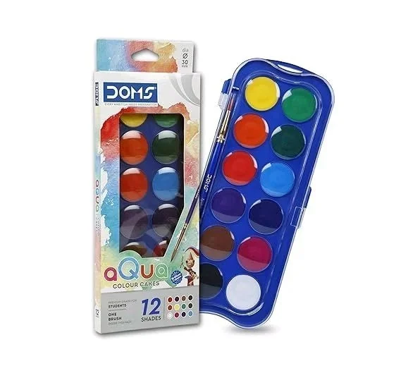 Doms Aqua Water Colour Cakes 12 Shades 