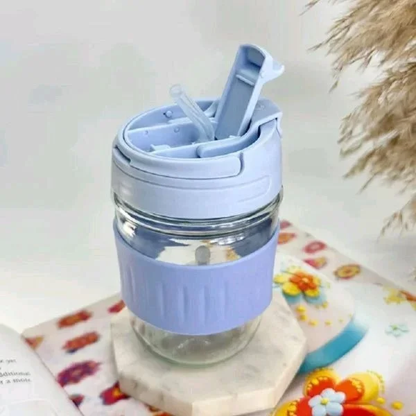Glass Cup Coffe With Double Sipper