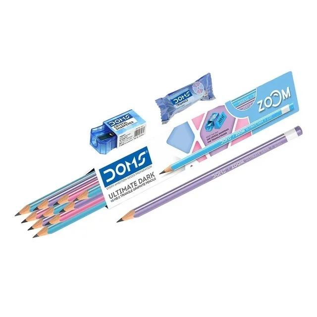  DOMS Zoom Triangle Pencil 100 Pcs Pack (FREE- 20pc Doms Sharpner)