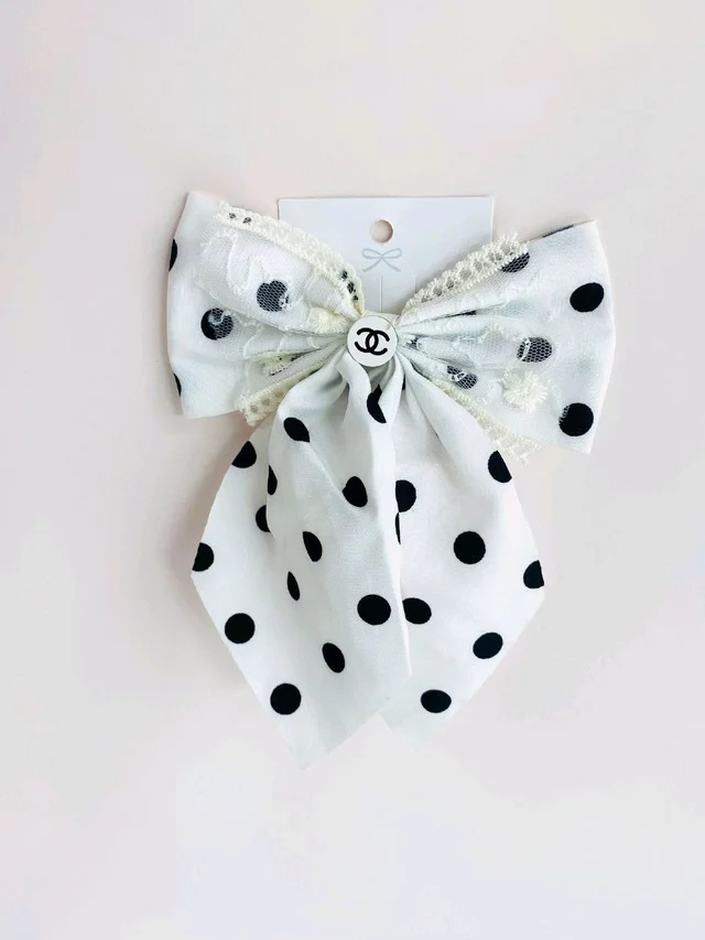 White Polka Dot Hair Bow Clip for Girls& Women|Elegant Handmade Accessory | Pretty Haven