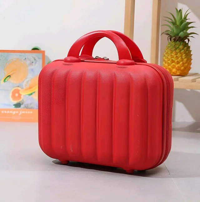 Minimalist Trendy Korean Fashion Womens Mini Trolley Suitcase Makeup Cosmetic Organizer Box Trolley Handle
Strap Portable Handbag for Travel Fiber Material Lightweight Luggage Storage case 