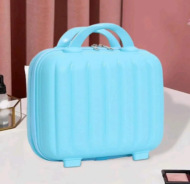 Minimalist Trendy Korean Fashion Womens Mini Trolley Suitcase Makeup Cosmetic Organizer Box Trolley Handle
Strap Portable Handbag for Travel Fiber Material Lightweight Luggage Storage case 