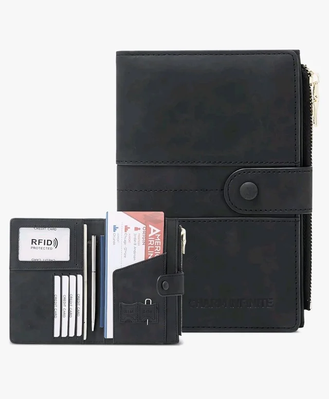 Passport Cover, Travel PU Leather Passport Wallet for Women Men,RFID Blocking Passport Cover with Zipper Pocket for Travel, business, vacation 