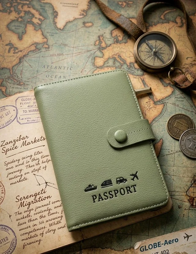 Travel Passport Holder Wallet | RFID Blocking Beige Document Organizer with World Map Design & Multiple
Card Slots | Secure Travel Accessories for Men & Women