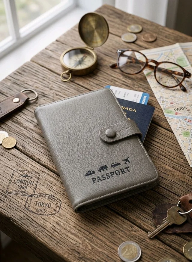 Travel Passport Holder Wallet | RFID Blocking Beige Document Organizer with World Map Design & Multiple
Card Slots | Secure Travel Accessories for Men & Women