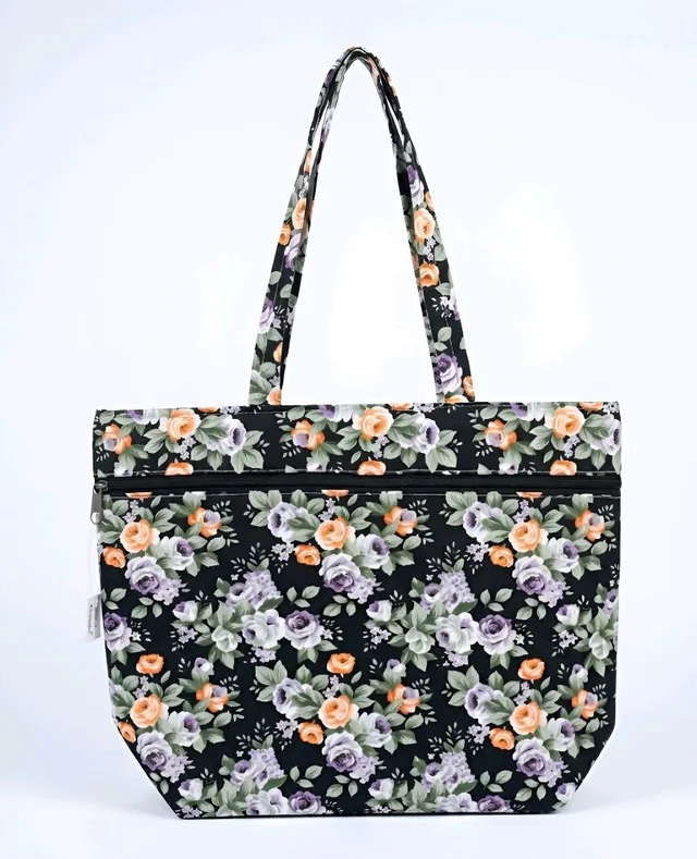 Thawani Enterprises Floral Printed Bags for Women with Zipper, Shopping Bag for Grocery, Cosmetics,Travel, Beach, Shoulder Handbags for Women, Temple
Bags, Stylish Trendy