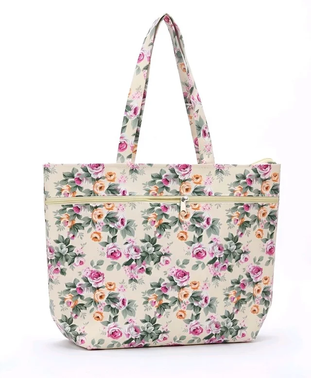 Thawani Enterprises Floral Printed Bags for Women with Zipper, Shopping Bag for Grocery, Cosmetics,Travel, Beach, Shoulder Handbags for Women, Temple
Bags, Stylish Trendy