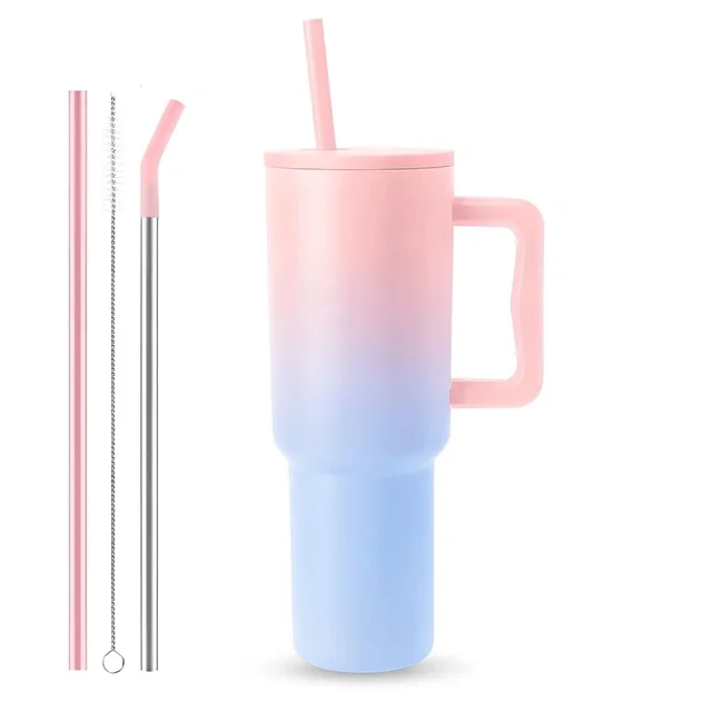 1.2L Stainless Steel Insulated Vacuum Tumbler Double Insulated Tumblers for Hot & Cold Drink with 100% Sipper 1200ml (Pink+Blue)