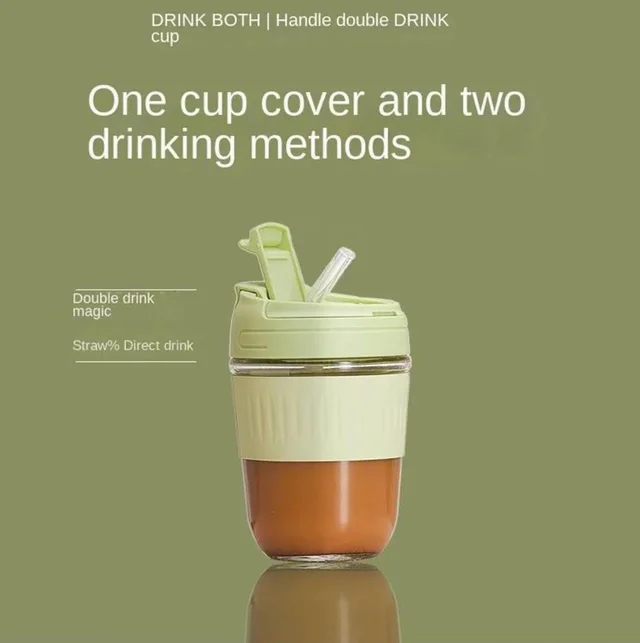 Glass Cup Coffe With Double Sipper