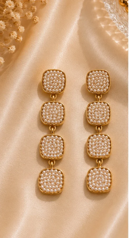 Four Square Pearl Earrings 