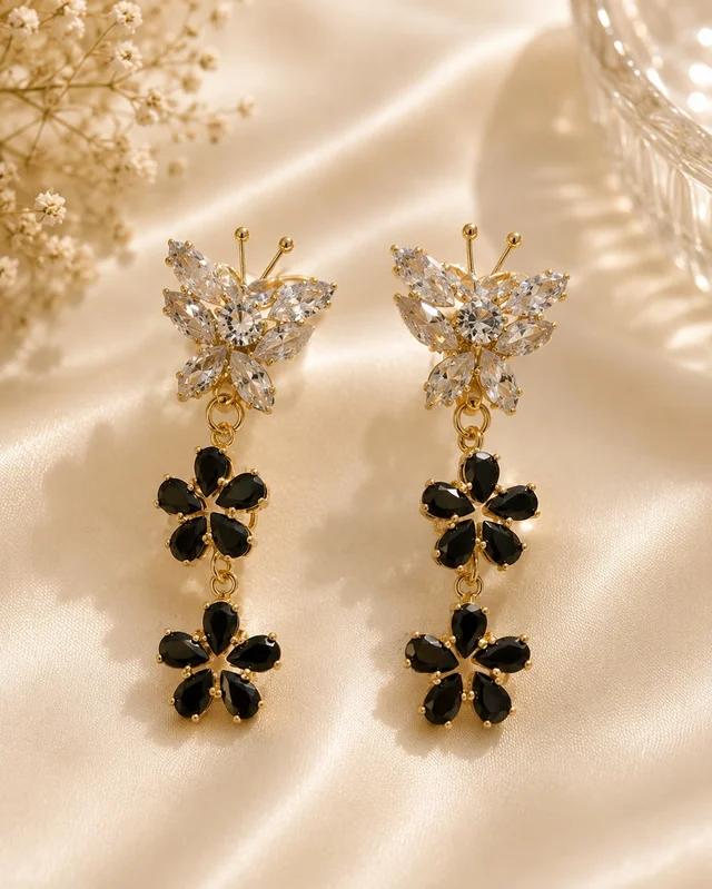 Black Diamond With Butterfly Earrings 