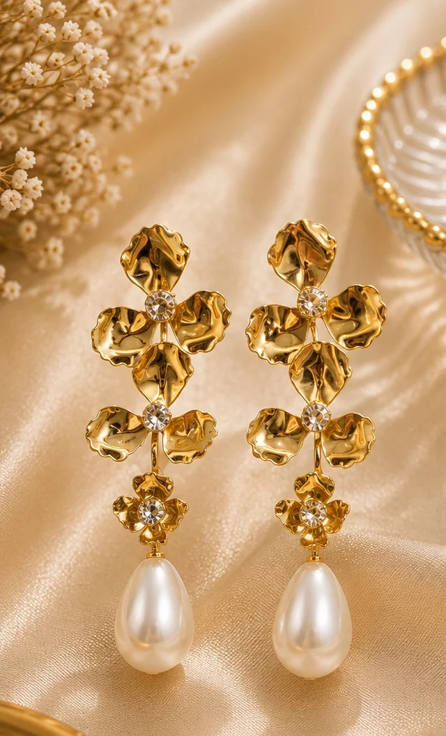 Anti Tarnish Attached Flowers Earrings 