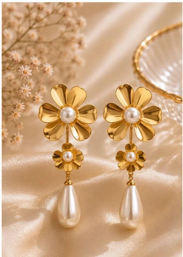 Two Anti Tarnished Flowers Attached Earrings