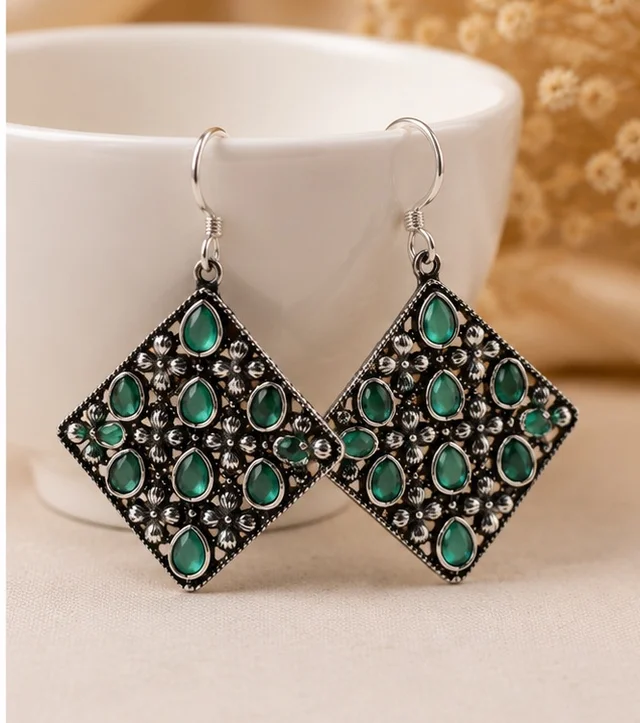 Oxidised Square Earrings