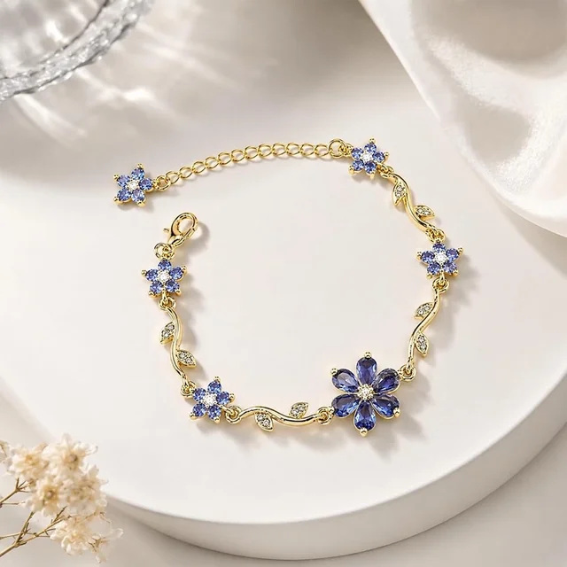 Flower Bracelet Anti Tarnish ( Purple ) 