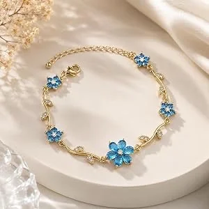Flower Bracelet Anti Tarnish ( Sky Blue ) 