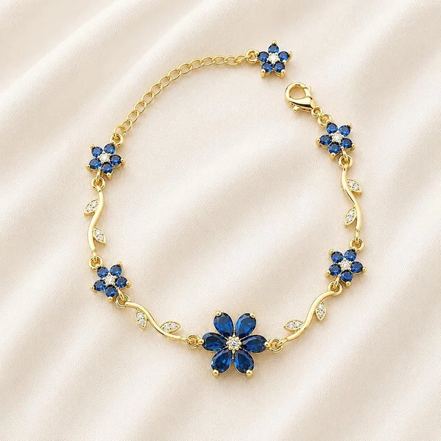 Flower Bracelet Anti Tarnish ( Dark Blue ) 