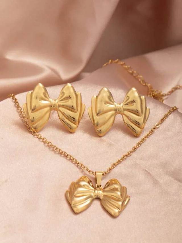 Bow Neck Chain With Earrings Set ( anti Tarnish ) 