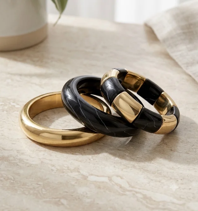 Resin Bangle Stack ( Black Set Of 3)