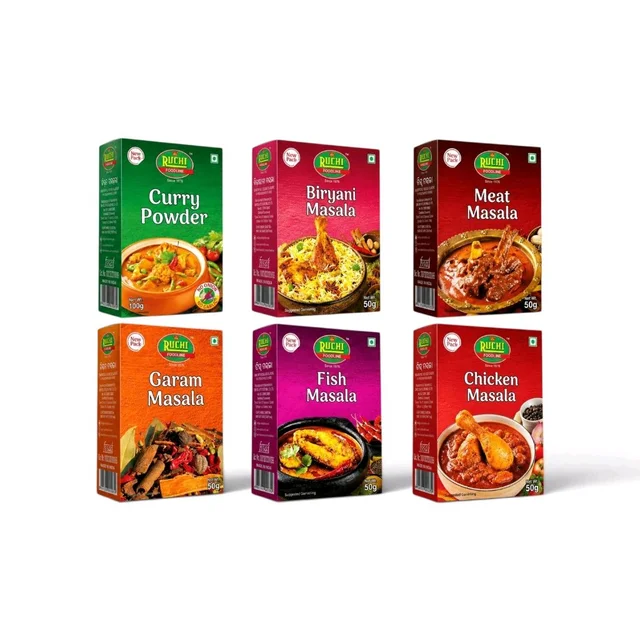 Ruchi  Combo Pack – Curry Powder, Fish Masala, Chicken Masala, Biryani Masala, Meat Masala & Garam Masala | Pack of 6 (6 × 50g)