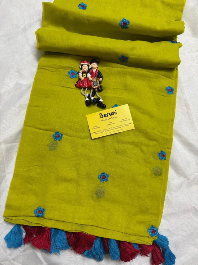 Mini Flower Embroidery mul cotton saree