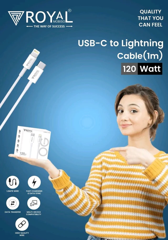 iPhone Type-C To Light Data Cable | 120W Fast Charging | 1 Meter Length | Durable & High-Speed USB-C Charger Cable
