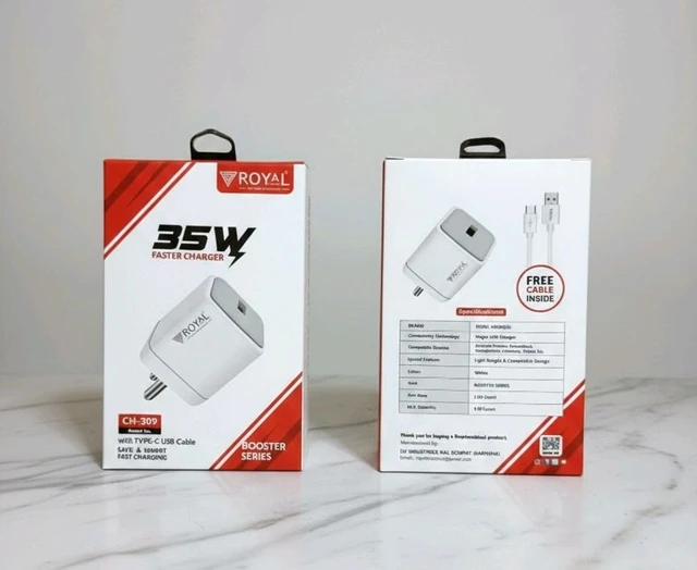 Royal 35W Fast Charger With Type c Data Cabel Safe And Smart Charging With Warranty 6month 
