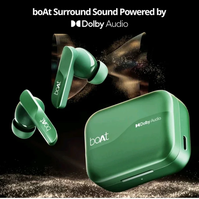 Airdopes 800 w/ Dolby Audio, 4 Mics Al-ENx Tech, Titanium Drivers & ASAP Charge Bluetooth Headset (Interstellar Green, True Wireless) - Jungle Mist
