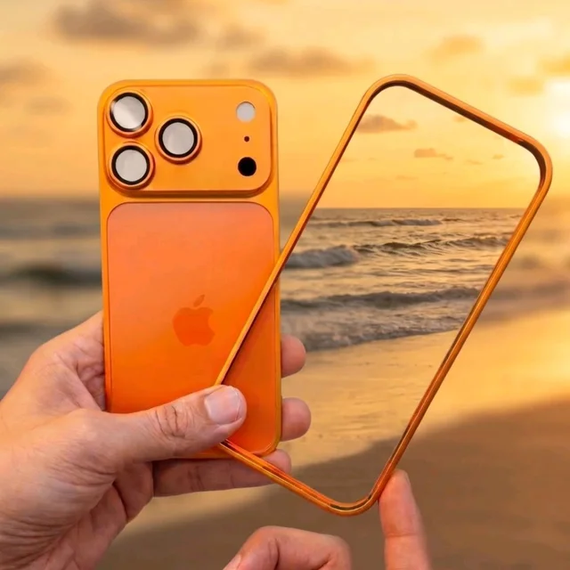 iPhone 15pro To 17promax Converter Premium Quality Ring And Back Body Heavy Material by ROYAL MART - Orange