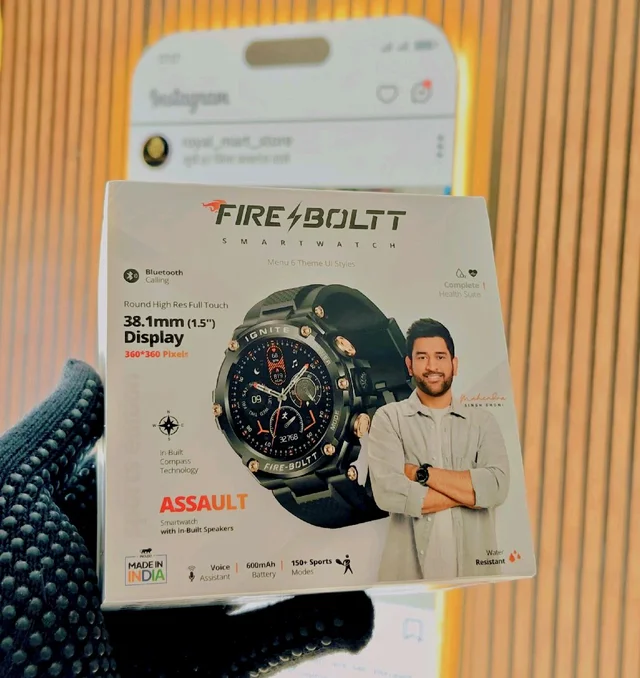 Fire-Boltt Assault Rugged Smartwatch - 1.5" HD Display, Bluetooth Calling, 600mAh Battery, Compass, Heart Rate & SpO2 Monitoring, 7-10 Days Battery Life, Heavy Metal Sports Design - BLACK
