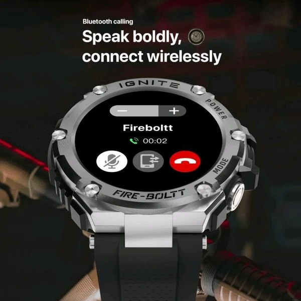 Fire-Boltt Assault Rugged Smartwatch - 1.5" HD Display, Bluetooth Calling, 600mAh Battery, Compass, Heart Rate & SpO2 Monitoring, 7-10 Days Battery Life, Heavy Metal Sports Design - BLACK