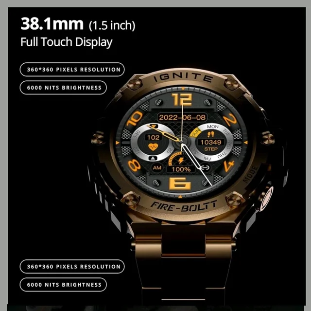 Fire-Boltt Assault Rugged Smartwatch - 1.5" HD Display, Bluetooth Calling, 600mAh Battery, Compass, Heart Rate & SpO2 Monitoring, 7-10 Days Battery Life, Heavy Metal Sports Design - BLACK
