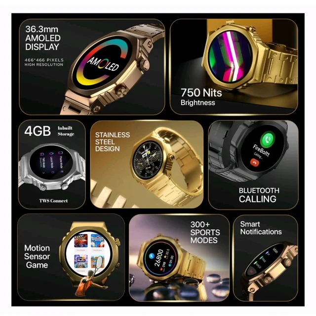 Fire-Boltt Onyx- 36.3mm AMOLED Always On Display Smartwatch Open Box