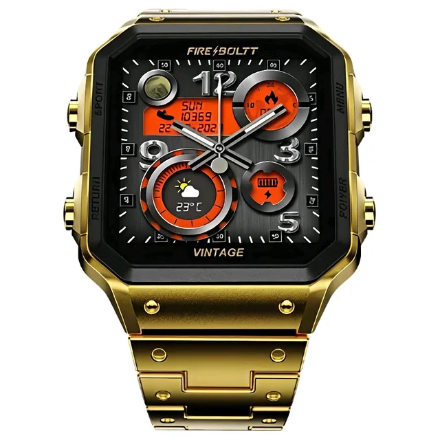 Fire-Boltt Vintage with Classic Design Smartwatch with 1.32 inch HD Display | Bluetooth Calling | Health Suite | Multiple Sports Modes | Long Battery Life (Gold)
