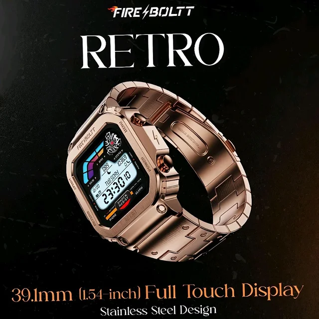 Fire-Boltt Retro 39.1mm (1.54) Display, Bluetooth call, Voice Assistance, Steel Straps Smartwatch (Rose Gold Strap, Free Size)
